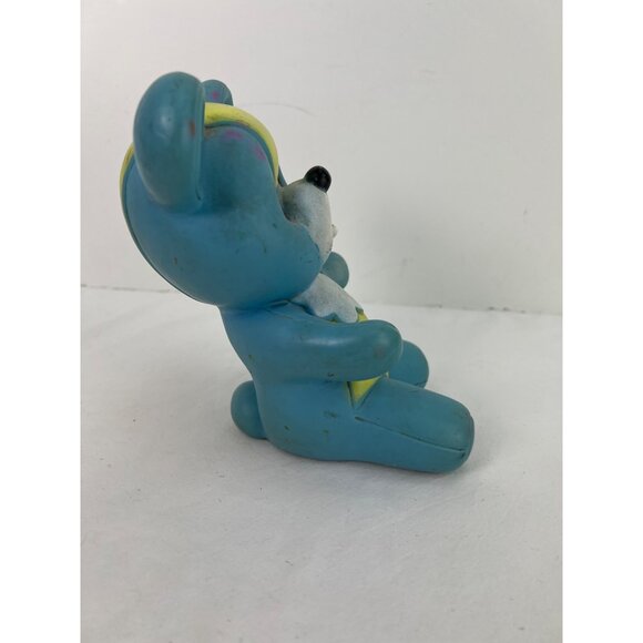 VTG Rubber Bear Squeak Toy Blue Yellow Fish Bib Taiwan Made Collectible Retro De - Picture 2 of 6